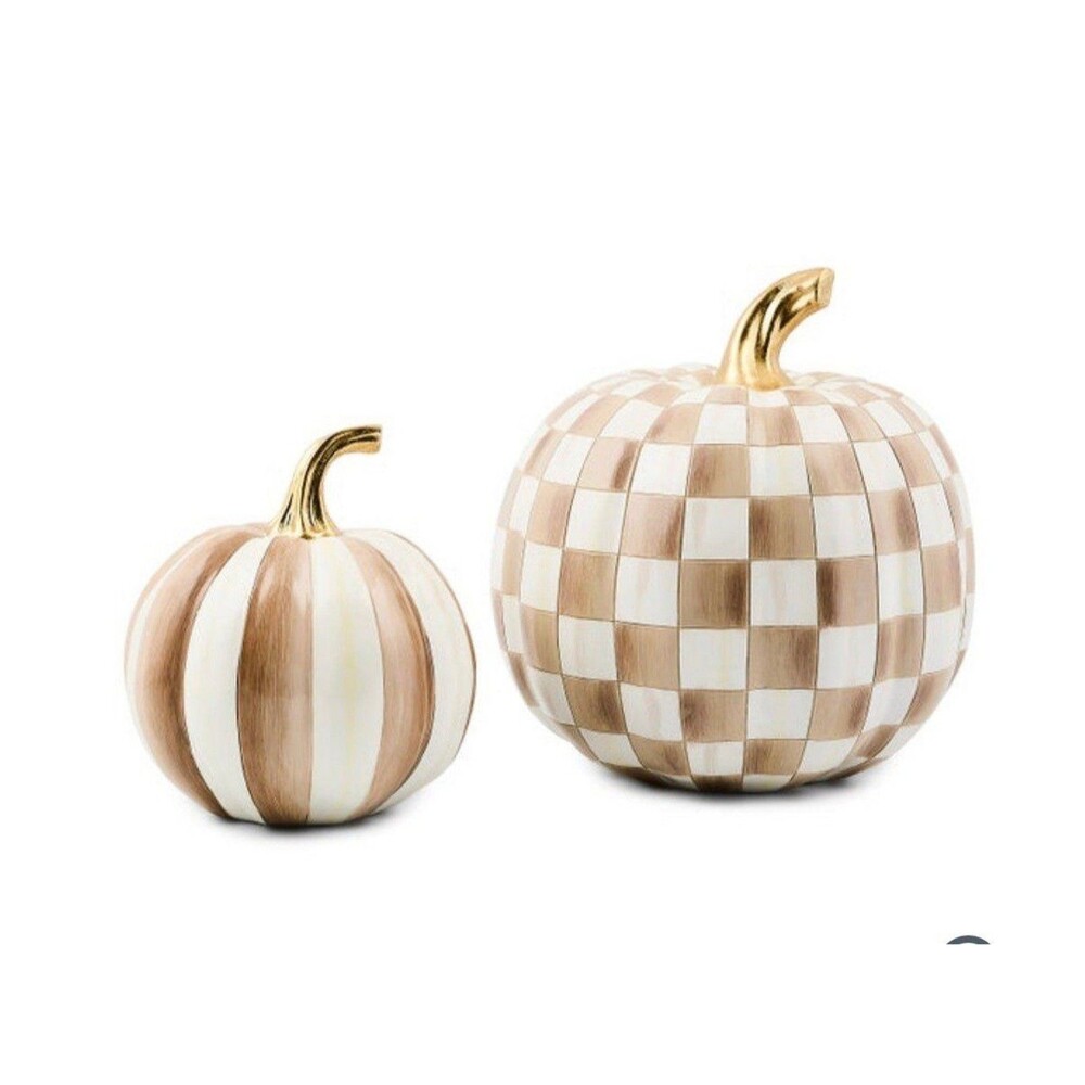 Mackenzie Childs Mocha Stripe Small & Check Medium Pumpkin Brand New